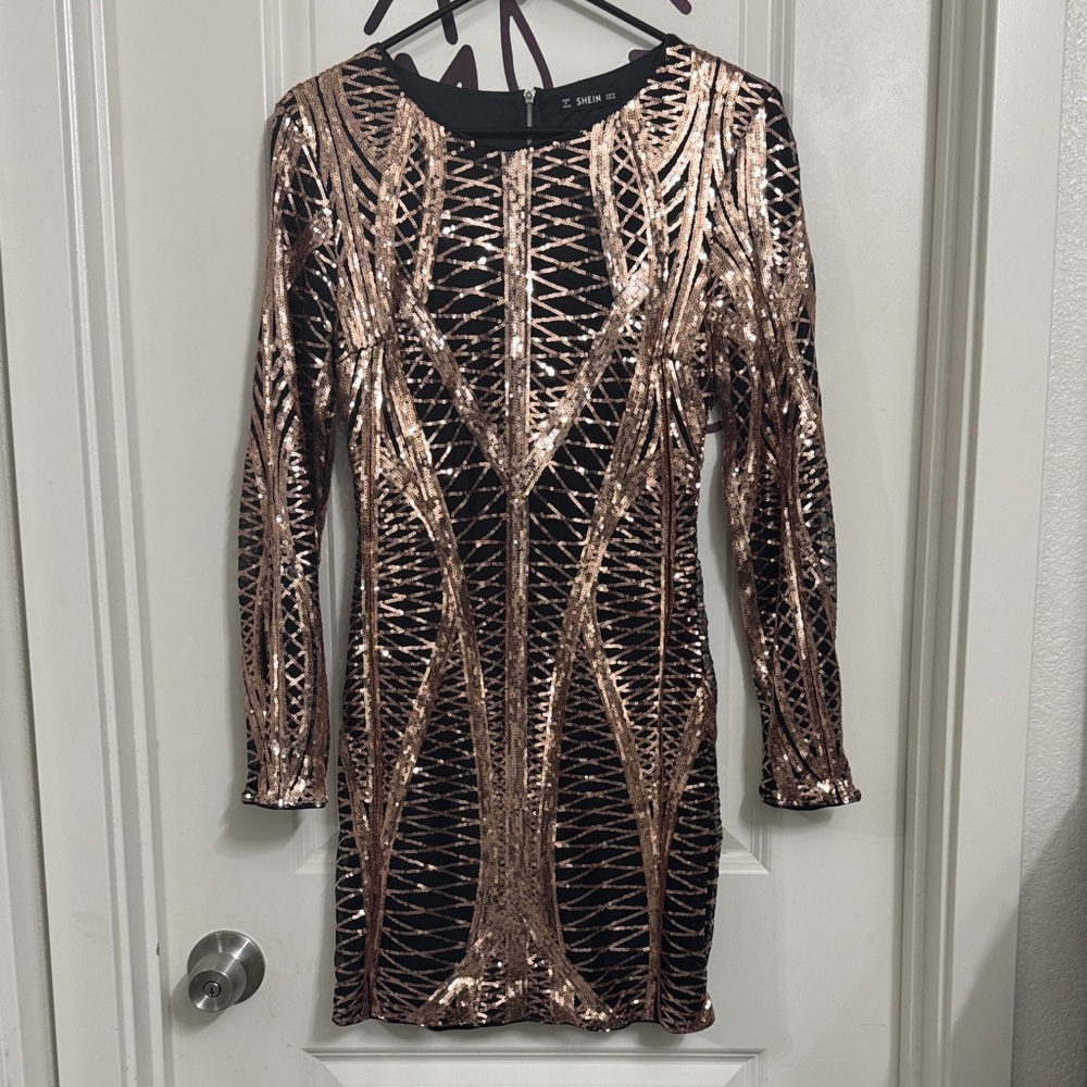 SHEIN Black and Gold Long Sleeve Dress